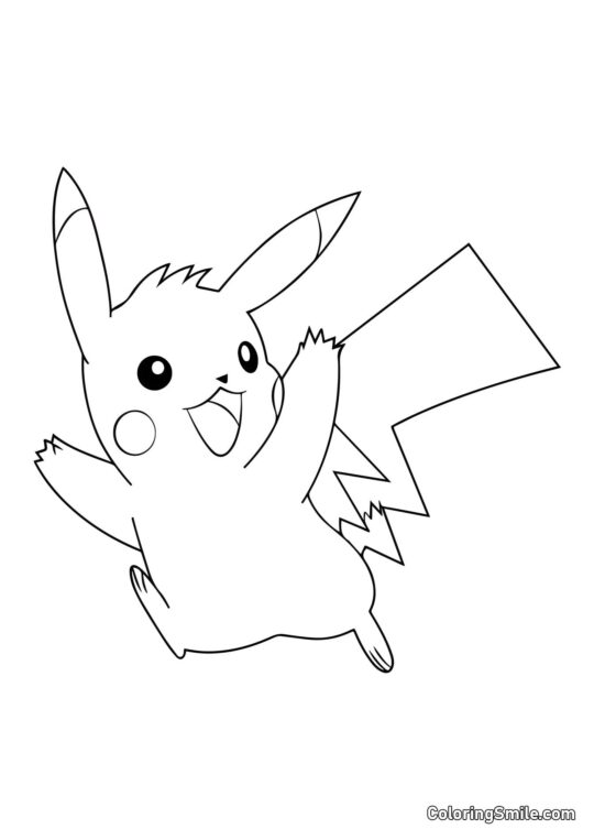 Pikachu běží a mává rukou - Omalovánka
