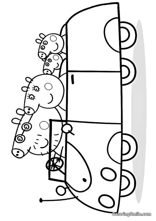 Peppa s Rodinou v Autě - Omalovánka