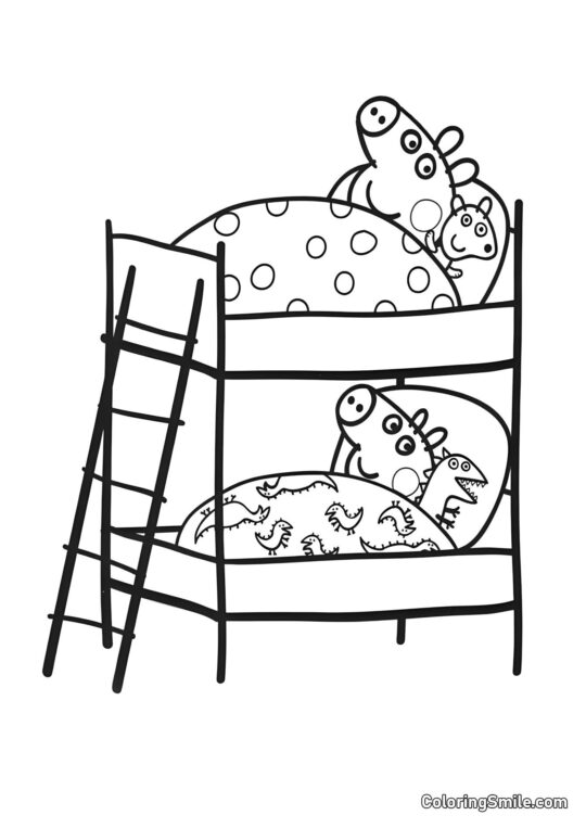 Peppa a George v Postelích - Omalovánka