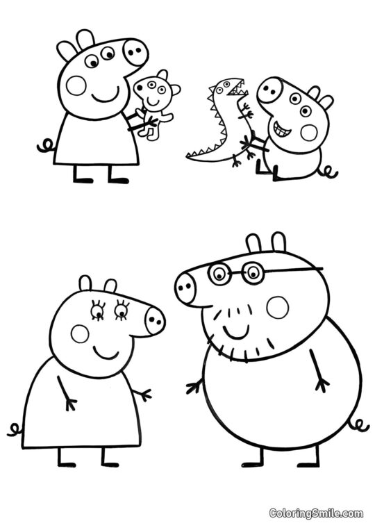 Peppa, George, Máma a Táta - Omalovánka
