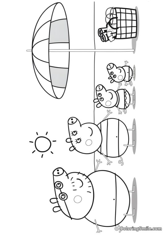Peppa s Rodinou na Pláži - Omalovánka