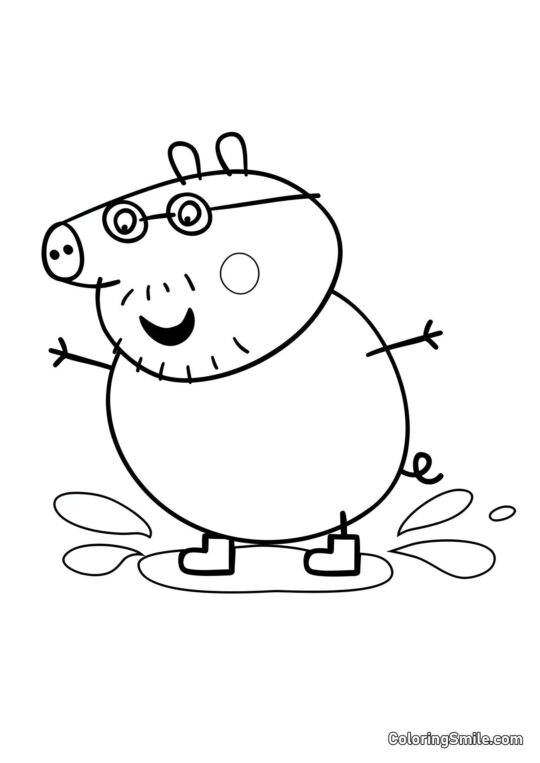 Táta Prasátko Skáče do Kaluží - Omalovánka