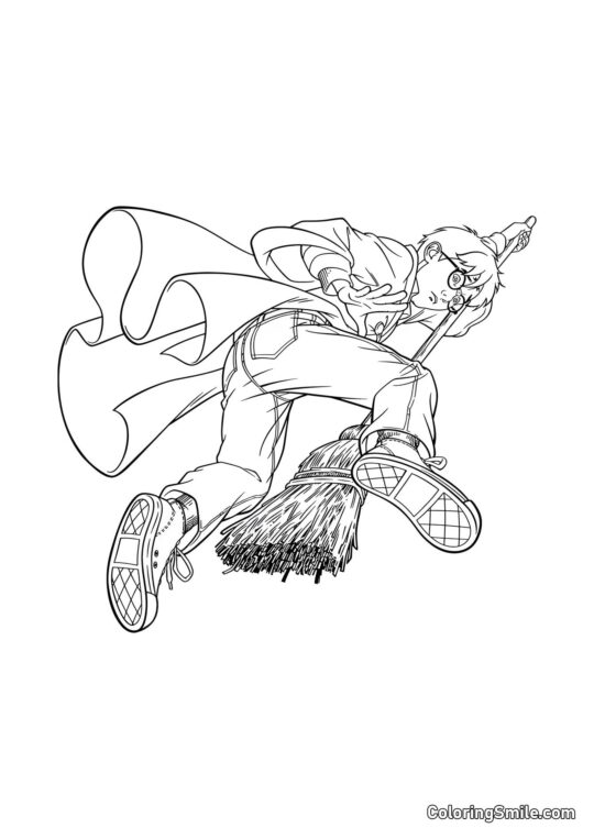 Kreslený Harry na koštěti - Omalovánka