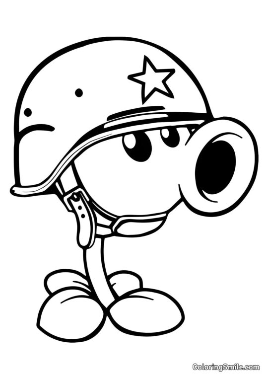 Helmovaný hráškový střelec z Plants vs. Zombies - Omalovánka