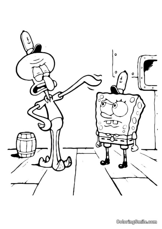 SpongeBob SquarePants myje podlahu - Omalovánka
