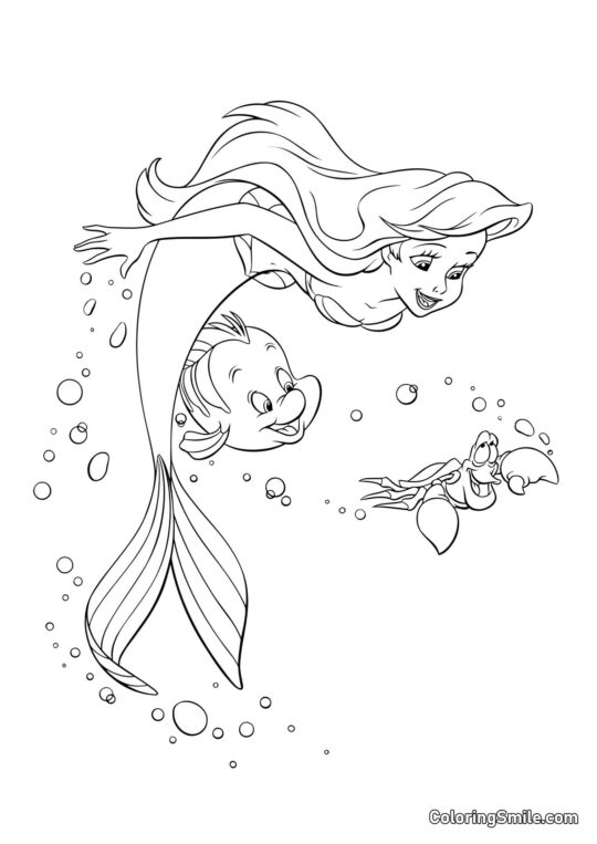 Mořská víla, Sebastian a Flounder - Omalovánka