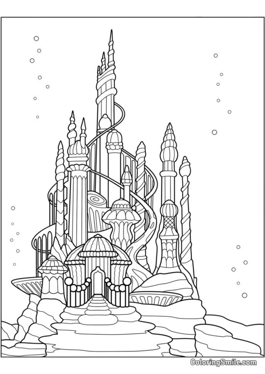 Podvodní hrad mořské víly - Omalovánka