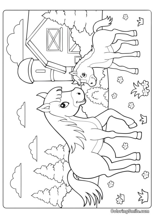 Kůň matka a její miminko - Omalovánka