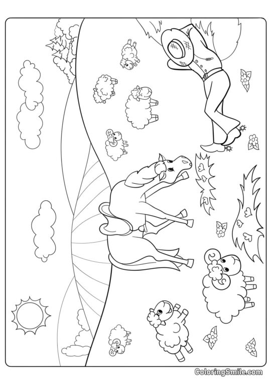 Kůň a ovce - Omalovánka