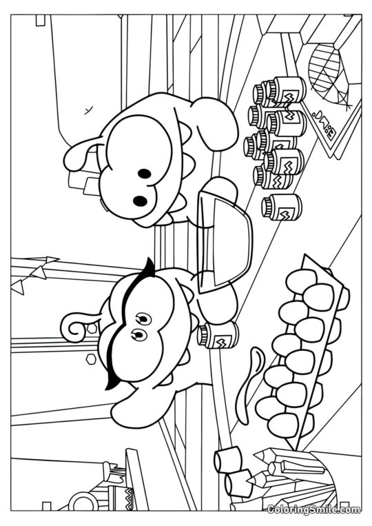 Om Nom a Om Nelle malují velikonoční vajíčka - Omalovánka