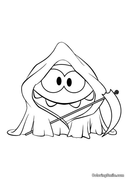 Om Nom se srpem na Halloween - Omalovánka