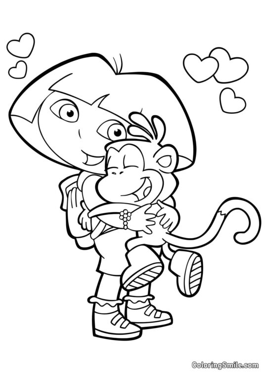 Dora objímá opici - Omalovánka