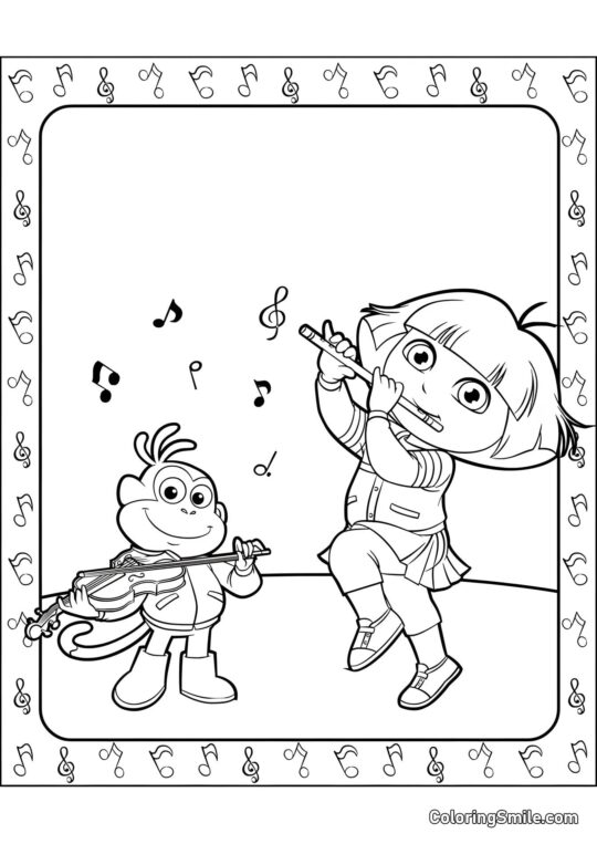 Dora s flétnou, Boty s violínou - Omalovánka