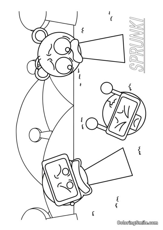 Sprunki Garnold, Sky a Veselý Robot - Omalovánka