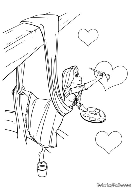 Rapunzel kreslící srdce - Omalovánka