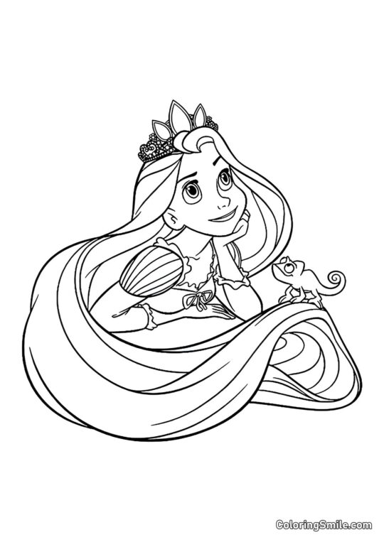 Rapunzel a Pascal sní - Omalovánka