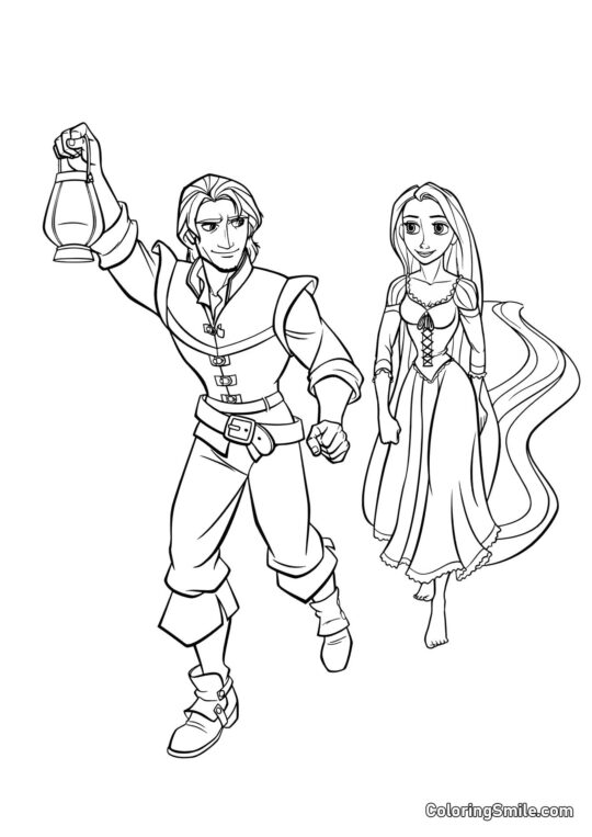 Rapunzel a Flynn na cestě - Omalovánka