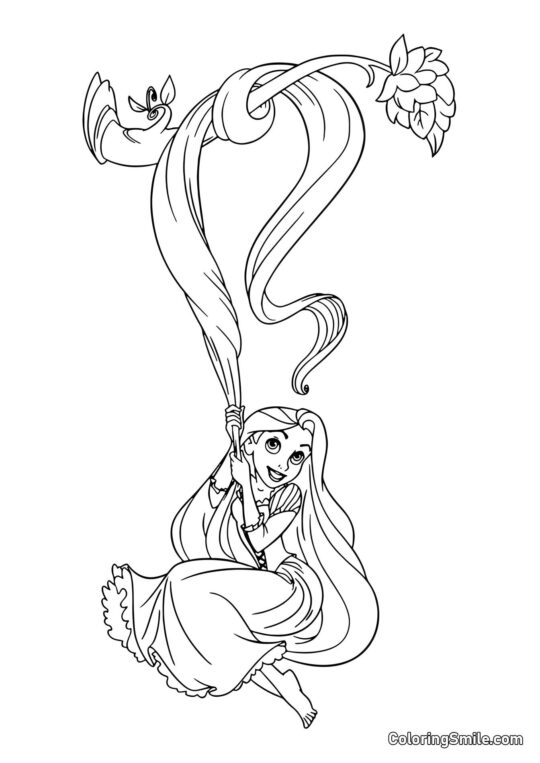 Rapunzel visící na větvi - Omalovánka