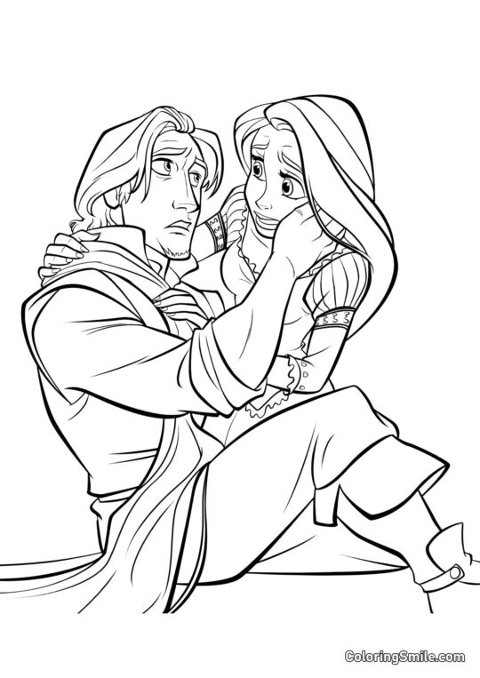 Rapunzel se obává o Flynna - Omalovánka