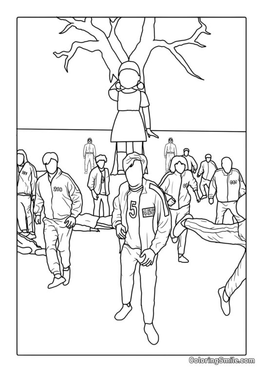 Červená světla, zelená světla (První Squid Game) - Omalovánka