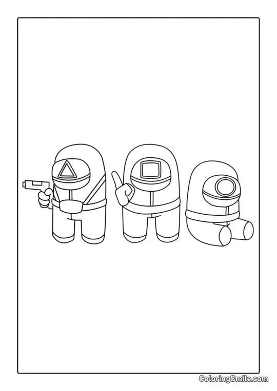 Strážci ze Squid Game v stylu Among Us - Omalovánka