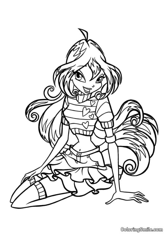 Bloom sedí a usmívá se - Omalovánka