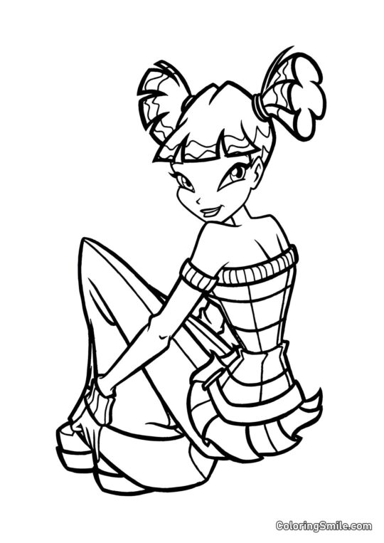 Winx Musa sedí na podlaze - Omalovánka