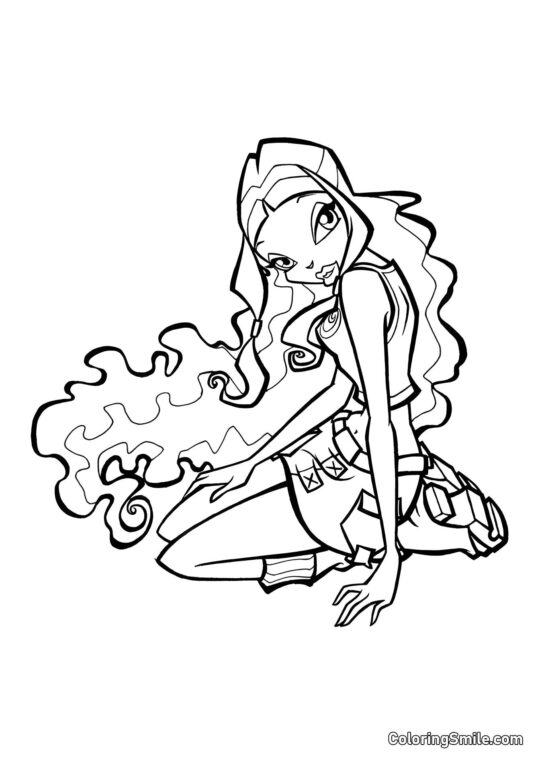 Layla sedí na podlaze - Omalovánka