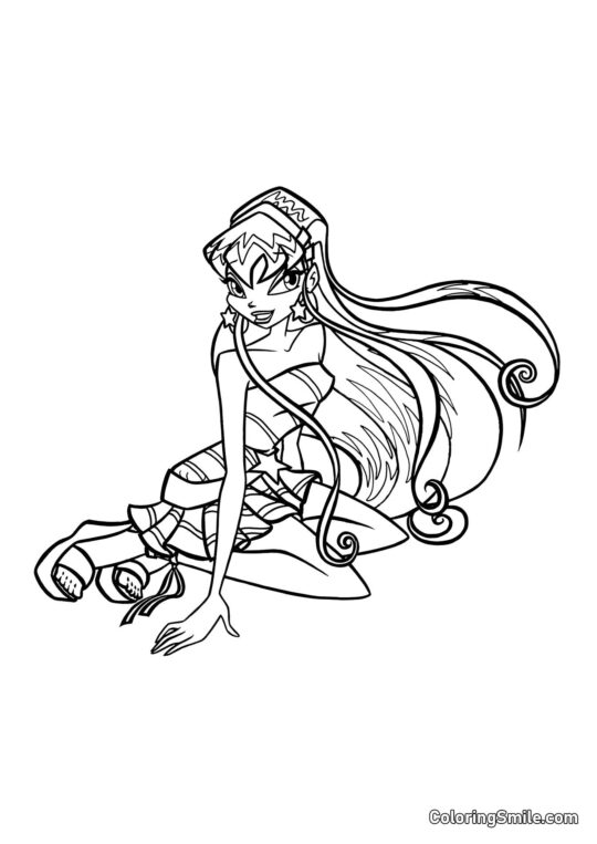 Stella sedí na podlaze - Omalovánka