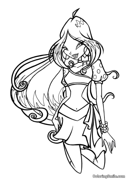 Winx Flora klečící - Omalovánka