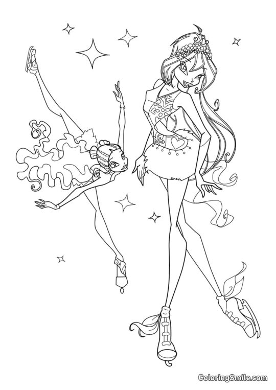 Layla a Bloom na bruslích - Omalovánka