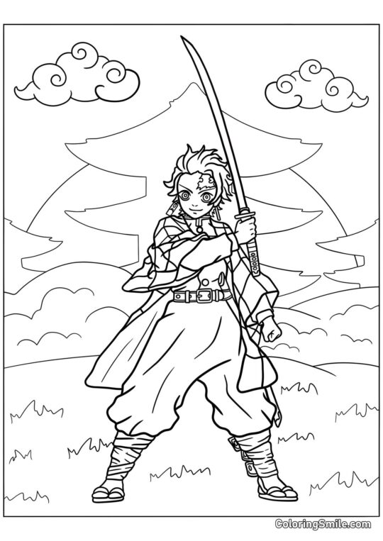 Usmívající se Tanjiro Kamado - Omalovánka