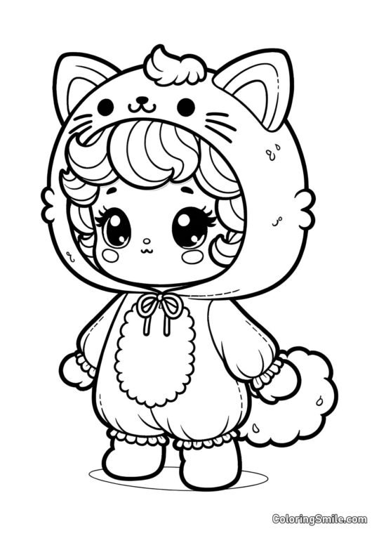 Panenka v kostýmu kočky - Omalovánka