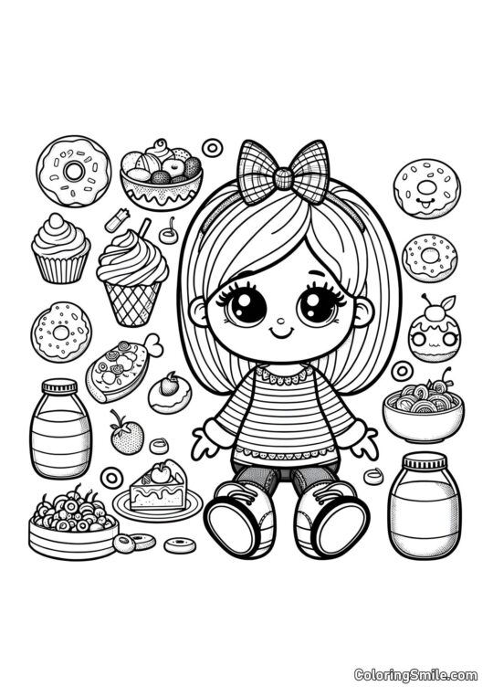 Panenka s pochoutkami - Omalovánka