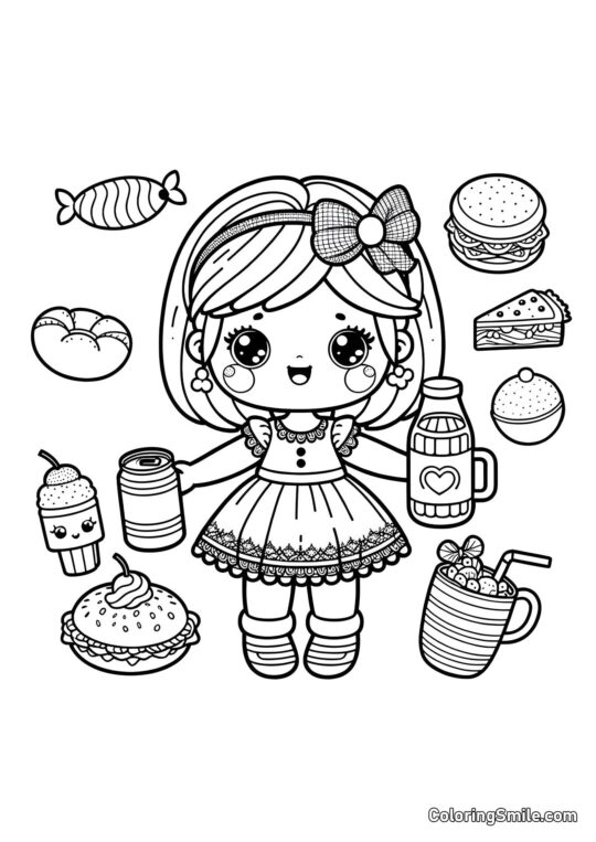 Panenka s jídlem - Omalovánka