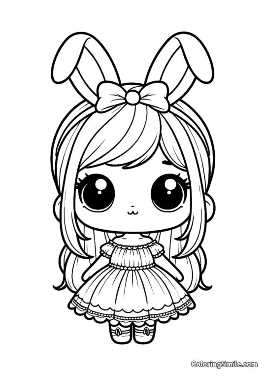 Roztomilá panenka s ušima králíka - Omalovánka