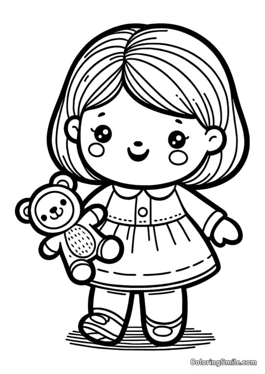 Panenka s hračkou v ruce - Omalovánka