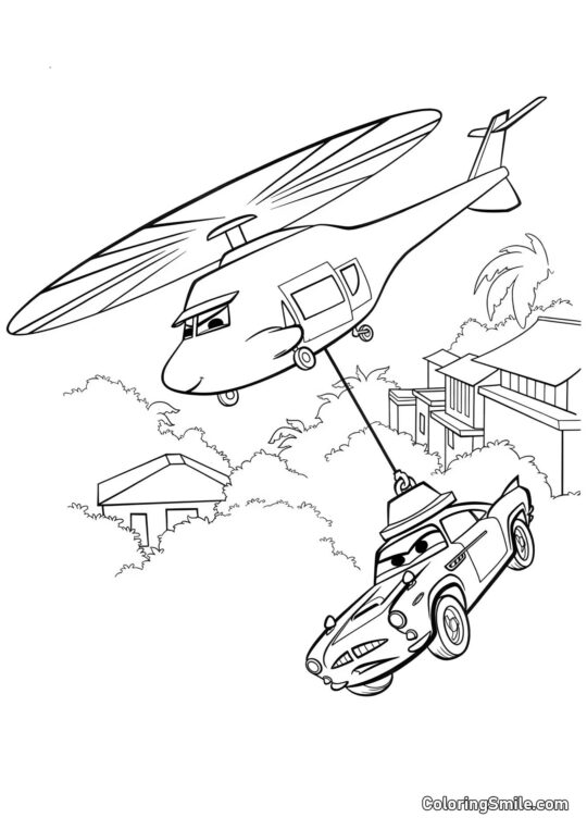 Auto přepravované vrtulníkem - Omalovánka