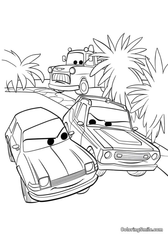 Auta vymýšlejí chytrý plán - Omalovánka