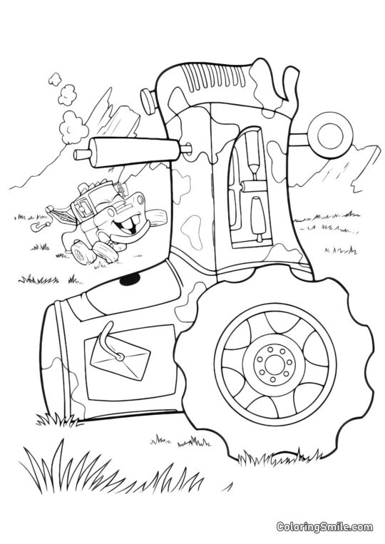 Prevrácený traktor - Omalovánka