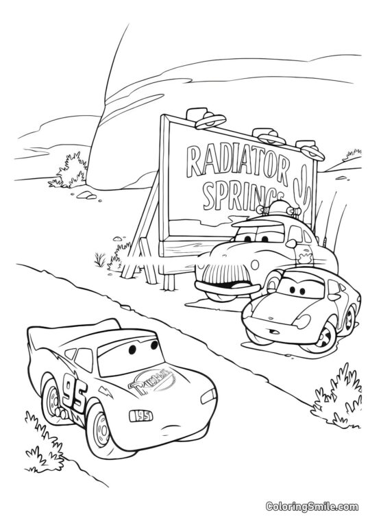 Auta u vjezdu do města - Omalovánka