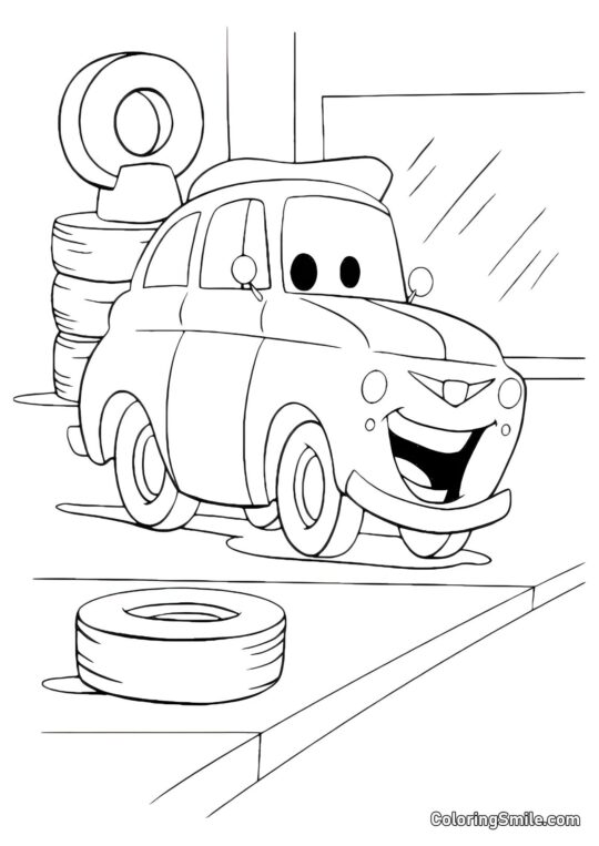 Auta v pneuservisu - Omalovánka