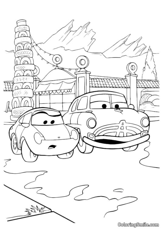 Auta na křižovatce - Omalovánka