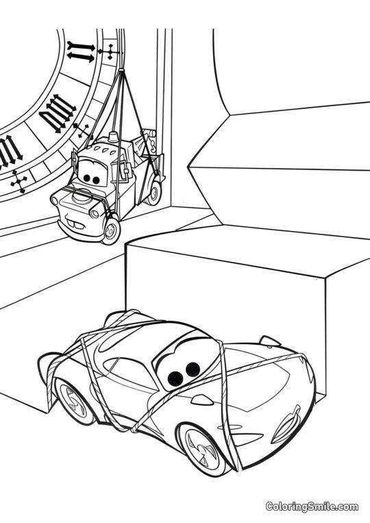 McQueen a Mater svázaní v kapli - Omalovánka