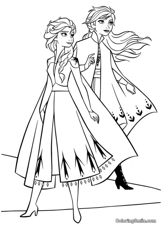 Anna a Elsa na cestě do Zakletého lesa Anna a Elsa na cestě do Zakletého lesa - Omalovánka