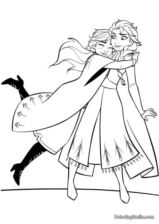 Anna objímá Elsu Anna objímá Elsu - Omalovánka